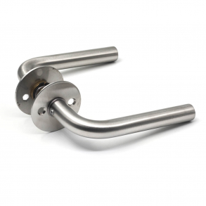 Door handle, L-handle, Brushed steel - 16mm