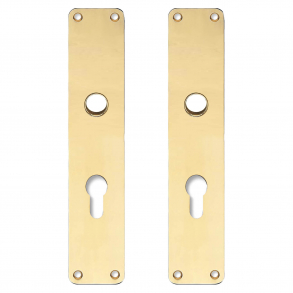 Backplate with Europrofile cylinder hole - cc72mm - Brass without lacquer - Handle hole 16 - 220x45