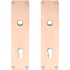 Back plate with Europrofile hole - cc92 mm - Copper without lacquer - Handle hole 16 - 235x55x2 mm