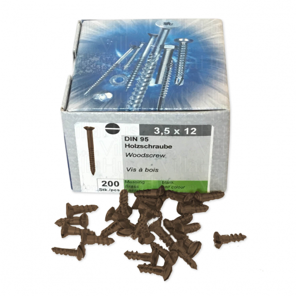Browned Brass wood screws - Slotted - 3,5x12 mm (200 pcs.)