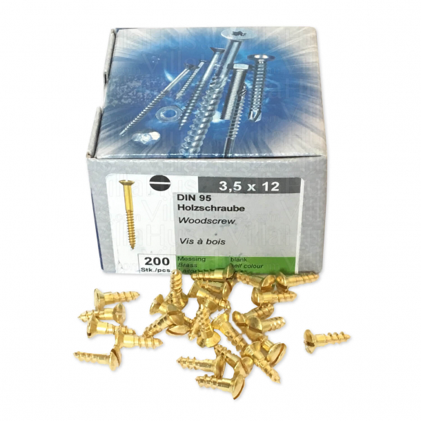 Brass wood screws - Slotted - 3,5x12 mm (200 pcs.)