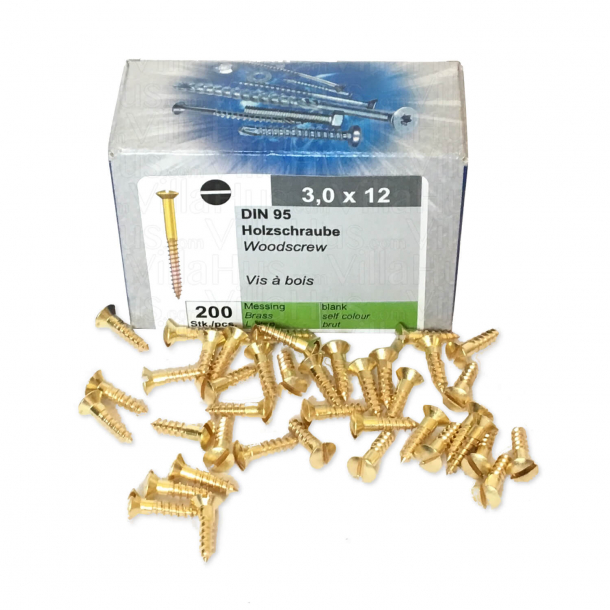 Brass wood screws - Slotted - 3x12 mm (200 pcs.)