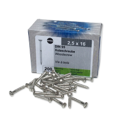 Nickel plated, Wood screws, Linsensenkkopf with slot, 2.5 X 16mm, 200 pieces