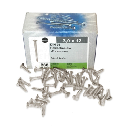 Nickel plated wood screws - Slotted - 3,0x12 mm (200 pcs.)