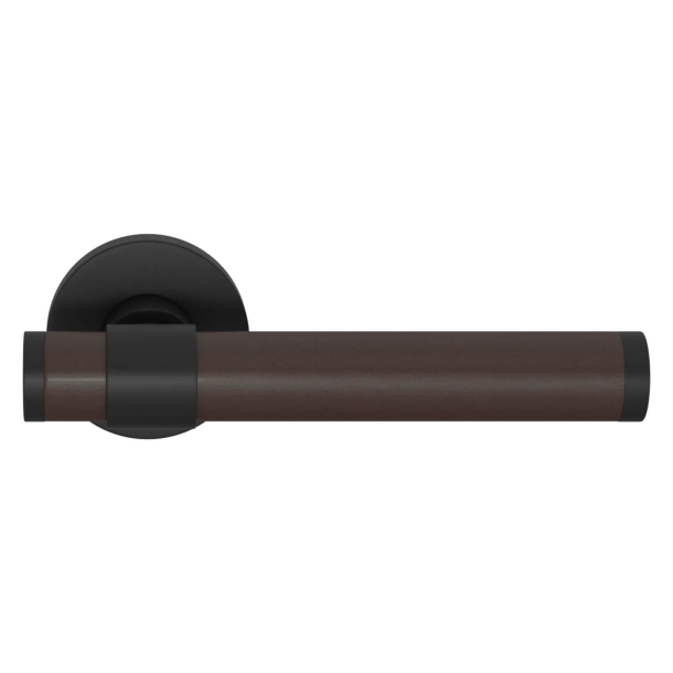 Klamka do drzwi - Turnstyle Designs - Skóra czekoladowa / Czarny chrom spo&#380;ywcz - Model BL5060