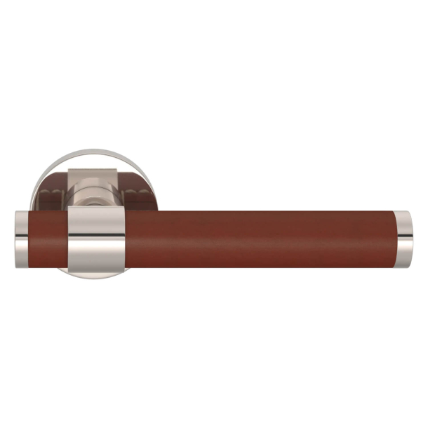 Turnstyle Designs Door handle - Chestnut leather / Polished nickel - Model BL5060