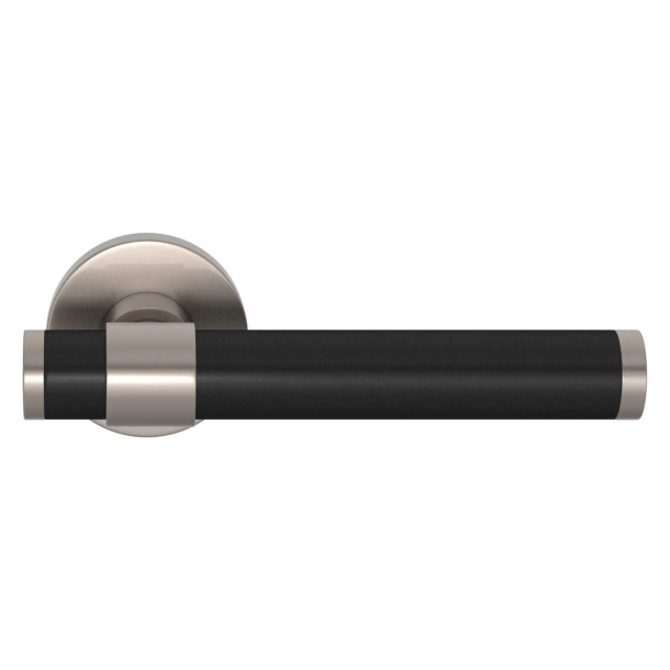 Turnstyle Designs Door handle - Black leather / Satin nickel - Model BL5060