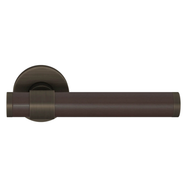 Klamka do drzwi - Turnstyle Designs - Skóra w kolorze czekolady / Vintage patyna - Model BL5060