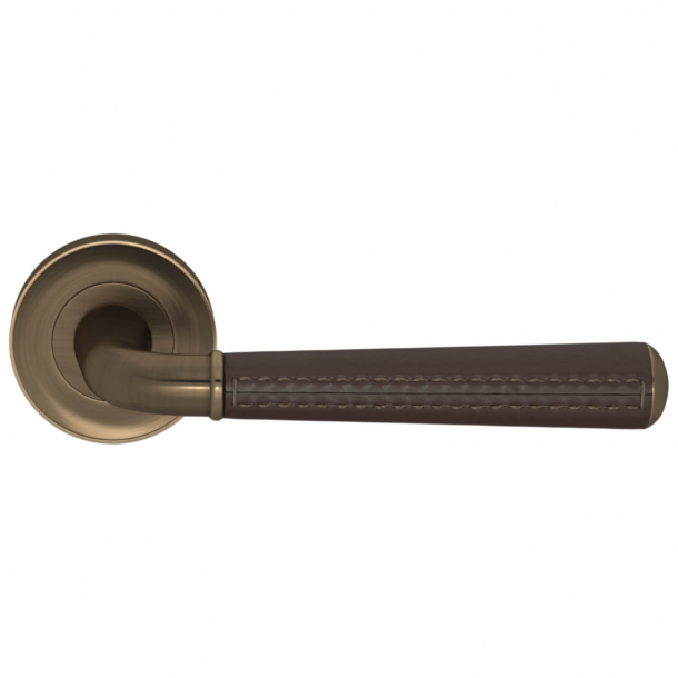 Turnstyle Design Door Handle - Chocolate leather /  Antique brass - Model CF2992