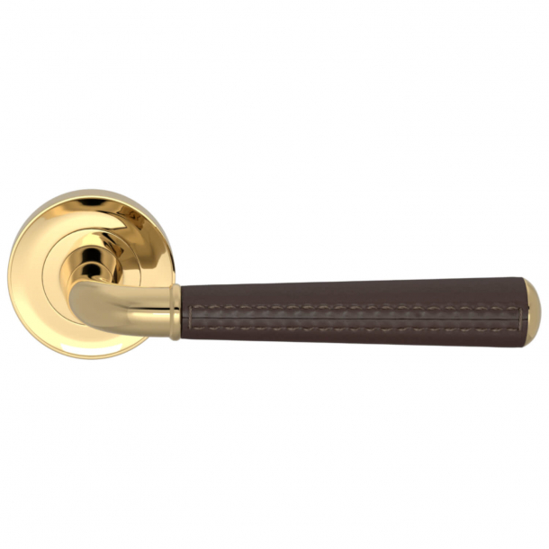 Klamka do drzwi - Turnstyle Design - Skóra w kolorze czekolady / Polerowany mosi&#261;dz - Model CF2992
