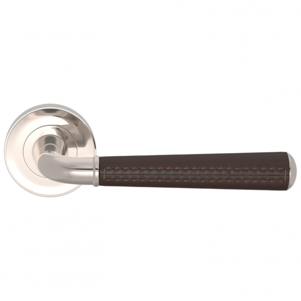 Turnstyle Design Door Handle - Chocolate leather /  Polished nickel - Model CF2992