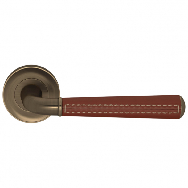 Turnstyle Design Door Handle - Chestnut leather /  Antique brass - Model CF2992