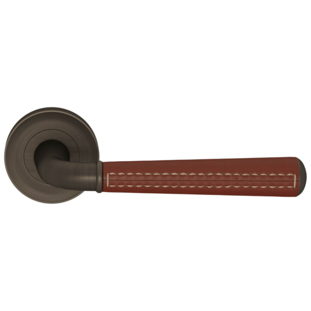 Turnstyle Design Door Handle - Chestnut leather /  Vintage patina - Model CF2992