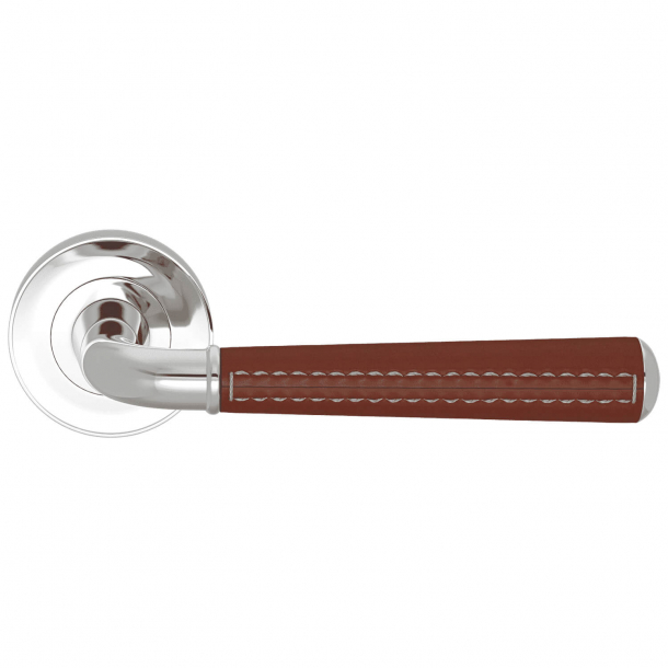 Klamka do drzwi - Turnstyle Design - Skóra w kolorze kasztanowym / B&#322;yszcz&#261;cy chrom - Model CF2992