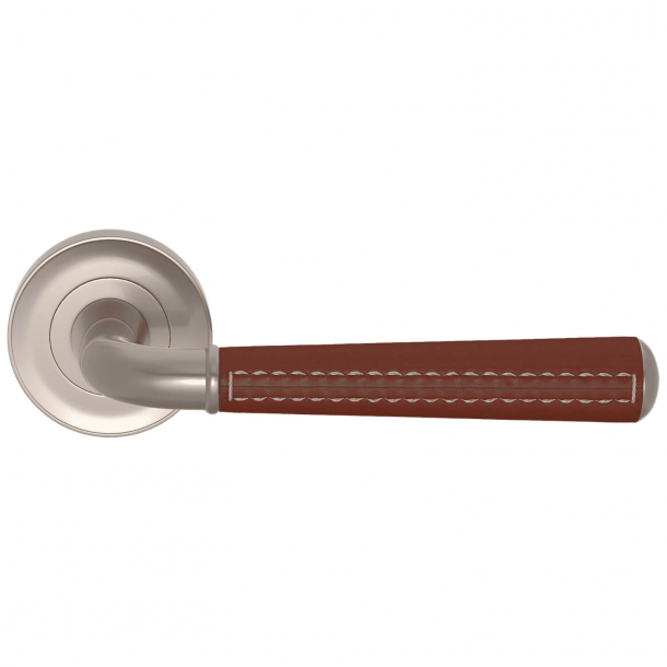 Turnstyle Design Door Handle - Chestnut leather /  Satin nickel - Model CF2992