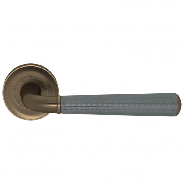 Turnstyle Design Door Handle - Slate gray leather /  Antique brass - Model CF2992