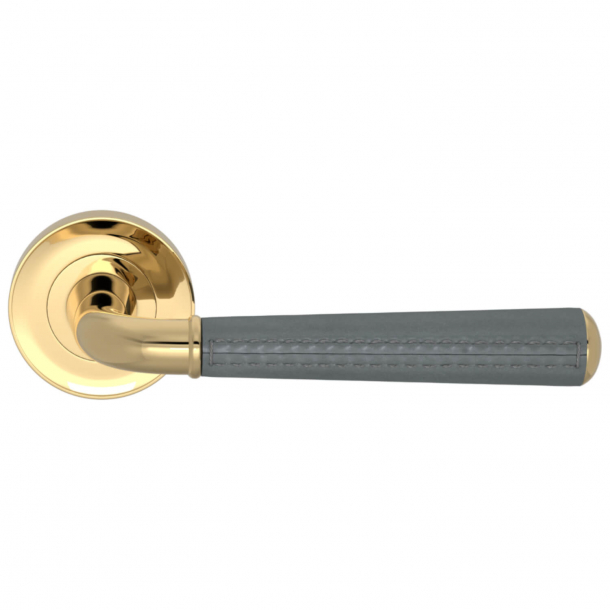 Turnstyle Design Door Handle - Slate gray leather /  Polished brass - Model CF2992