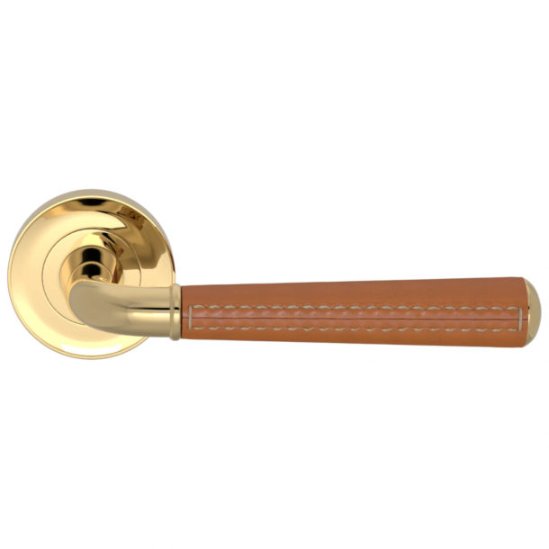 Turnstyle Design Door Handle - Tan leather /  Polished brass - Model CF2992