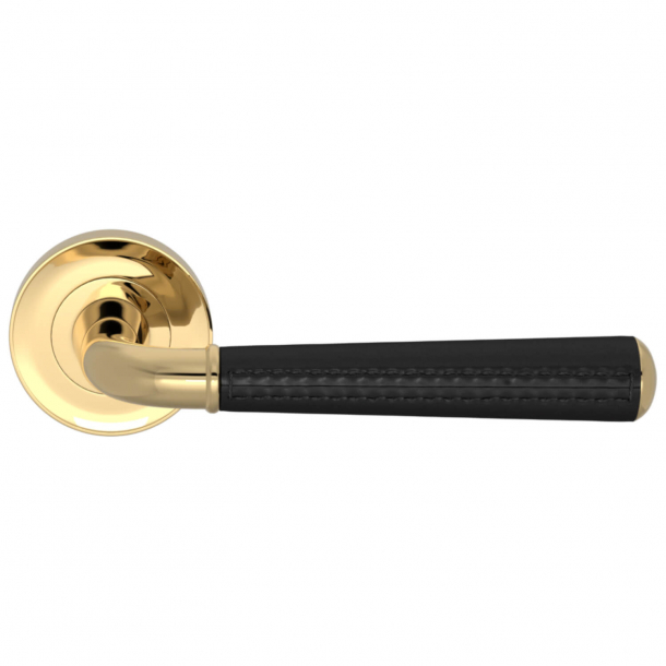 Turnstyle Design Door Handle - Black leather /  Polished brass - Model CF2992