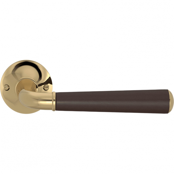Turnstyle Design Door handle - Chocolate leather /  Polished brass - Model CF4090