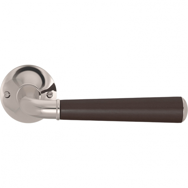 Turnstyle Design Door handle - Chocolate leather /  Polished nickel - Model CF4090