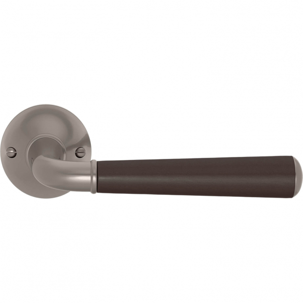 Turnstyle Design Door handle - Chocolate leather /  Satin nickel - Model CF4090