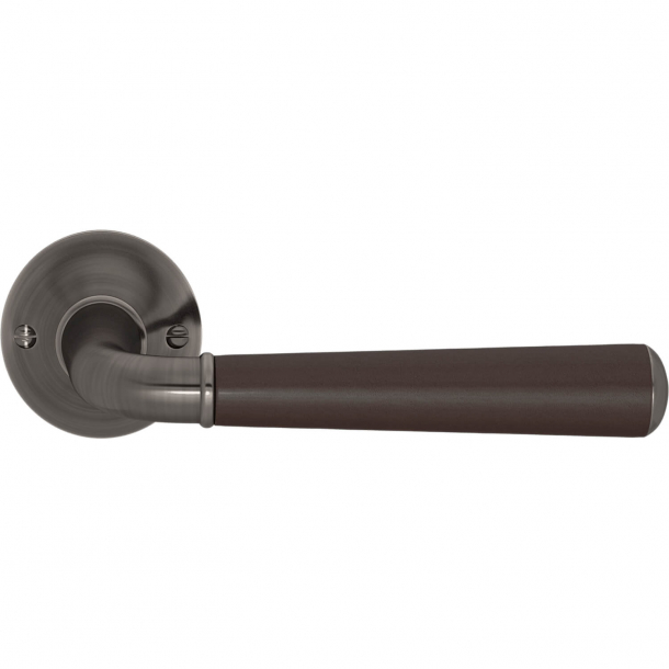 Turnstyle Design Door handle - Chocolate leather / Vintage nickel - Model CF4090