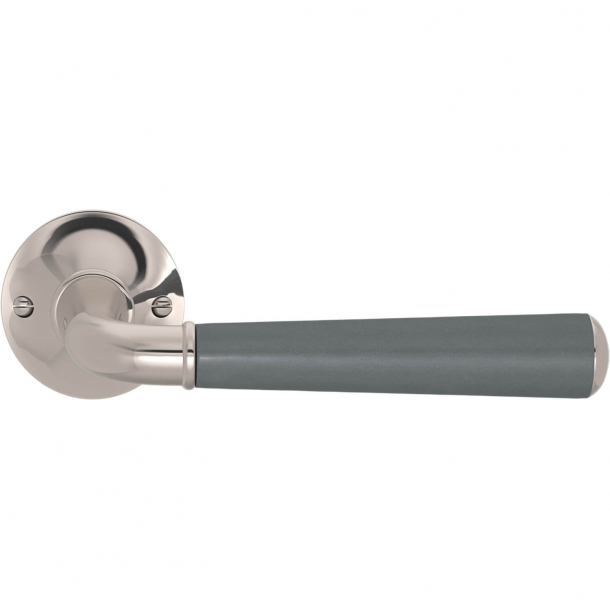 Turnstyle Design Door handle - Slate gray leather /  Polished nickel - Model CF4090