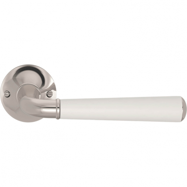 Turnstyle Design Door handle - White leather /  Polished nickel - Model CF4090