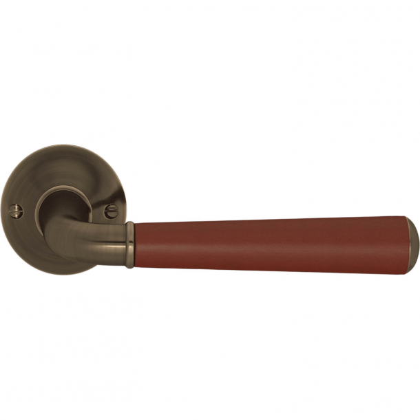 Turnstyle Design Door handle - Chestnut leather /  Antique brass - Model CF4090