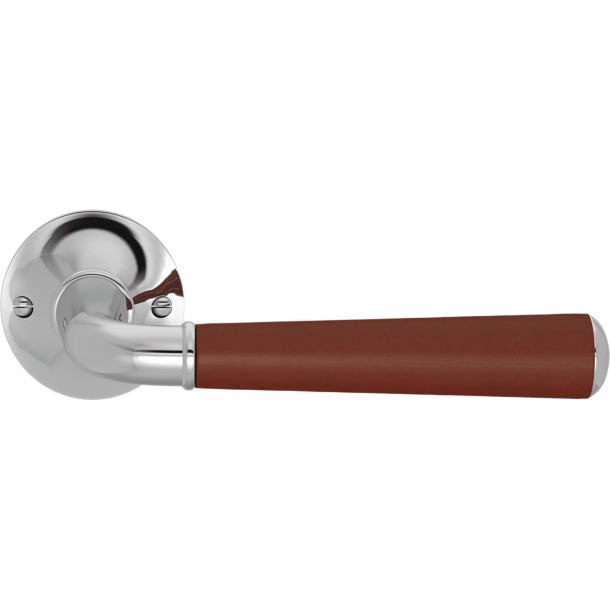 Turnstyle Design Door handle - Chestnut leather /  Bright chrome - Model CF4090
