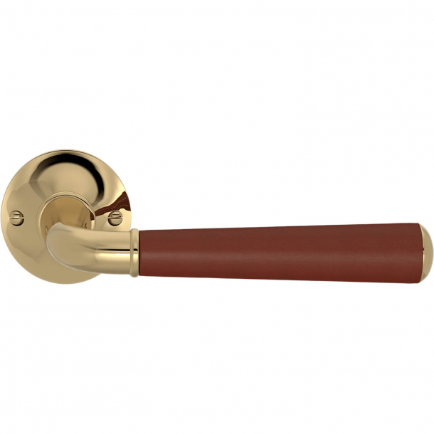 Turnstyle Design Door handle - Chestnut leather /  Polished brass - Model CF4090