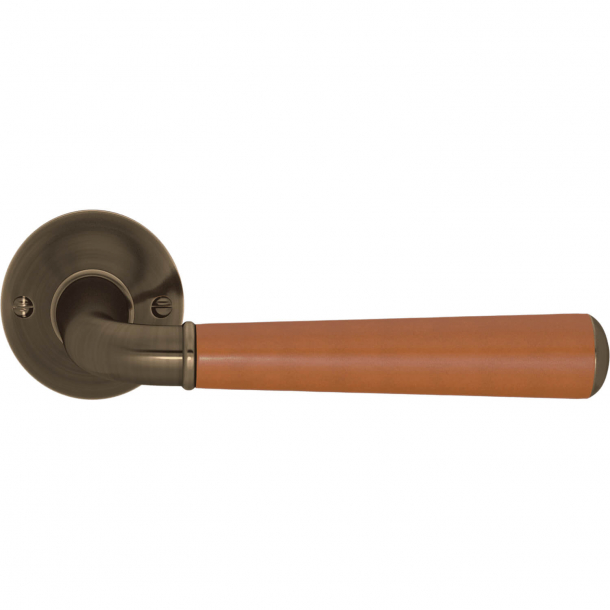 Klamka do drzwi - Turnstyle Design - Skóra w kolorze br&#261;zowym / Antyczny mosi&#261;dz - Model CF4090