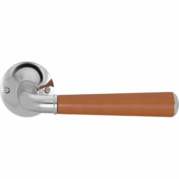 Turnstyle Design Door handle - Tan leather /  Bright chrome - Model CF4090