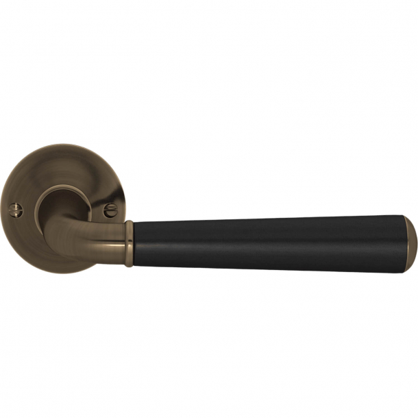 Klamka do drzwi - Turnstyle Design - Skóra w kolorze czarnym / Antyczny mosi&#261;dz - Model CF4090