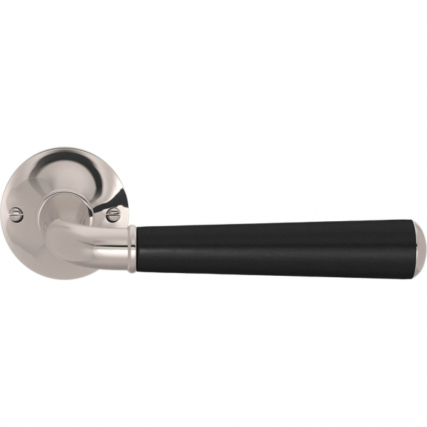 Turnstyle Design Door handle - Black leather /  Polished nickel - Model CF4090