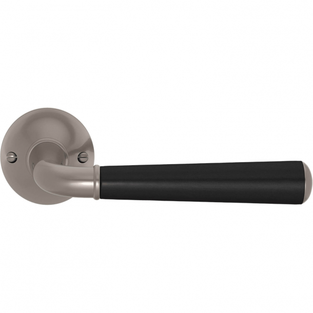Turnstyle Design Door handle - Black leather /  Satin nickel - Model CF4090