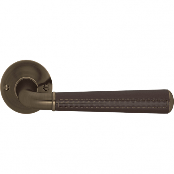 Turnstyle Design Door handle - Chocolate leather /  Antique brass - Model CF5050