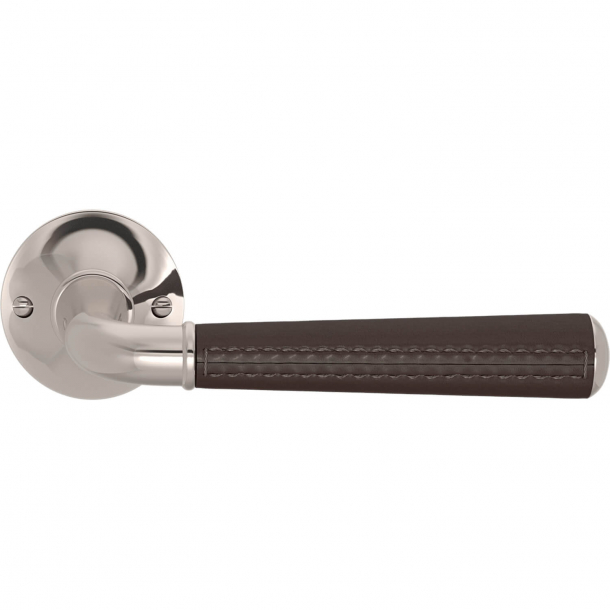 Turnstyle Design Door handle - Chocolate leather /  Polished nickel - Model CF5050
