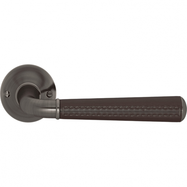 Turnstyle Design Door handle - Chocolate leather /  Vintage nickel - Model CF5050