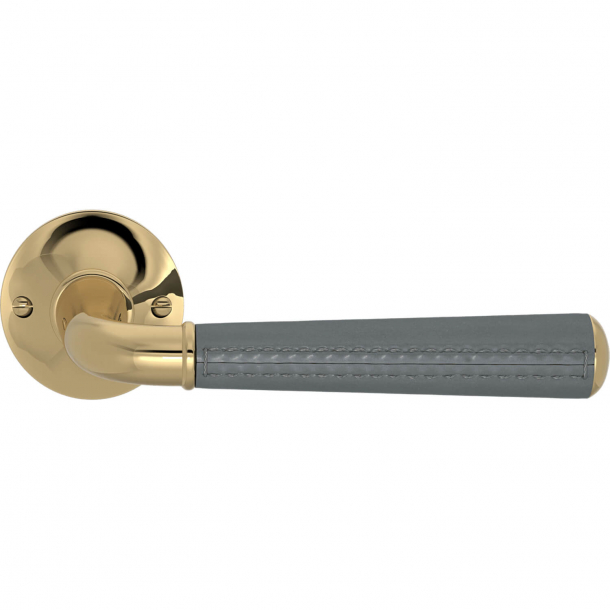 Turnstyle Design Door handle - Slate gray leather /  Polished brass - Model CF5050