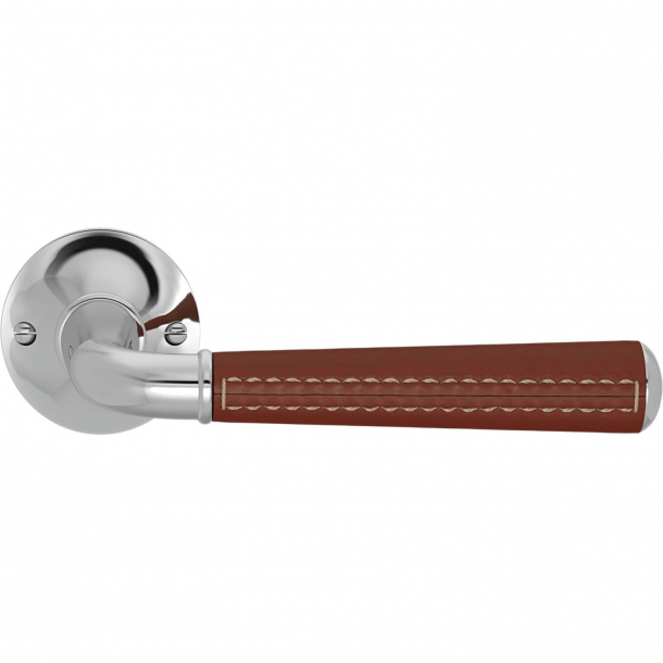 Turnstyle Design Door handle - Chestnut leather /  Bright chrome - Model CF5050