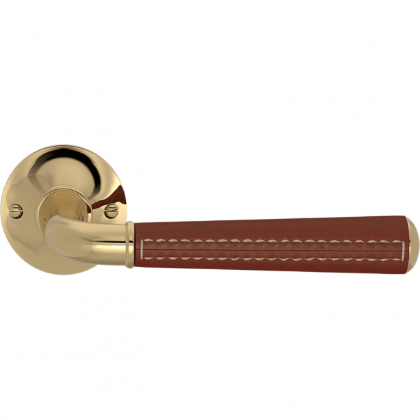 Klamka do drzwi - Turnstyle Design - Skóra w kolorze kasztanowym/ Polerowany mosi&#261;dz - Model CF5050
