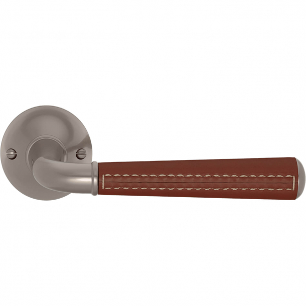 Turnstyle Design Door handle - Chestnut leather /  Satin nickel - Model CF5050