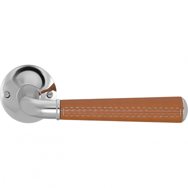 Turnstyle Design Door handle - Tan leather /  Bright chrome - Model CF5050