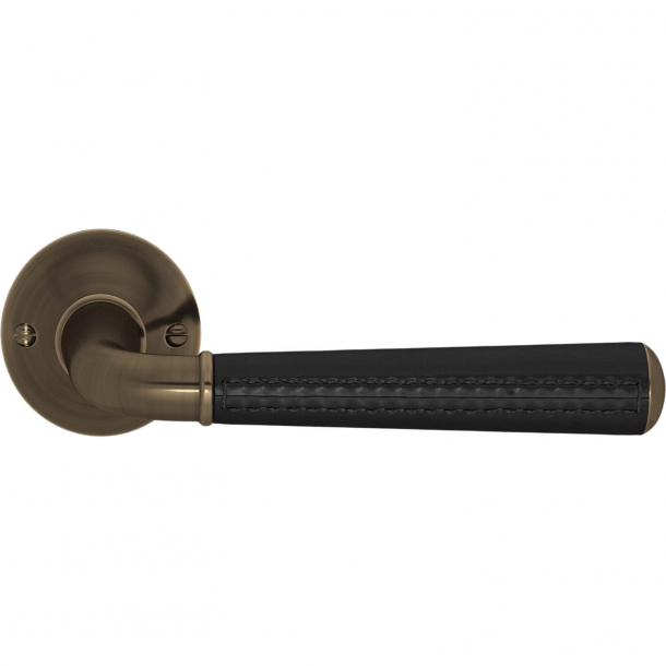 Klamka do drzwi - Turnstyle Design - Skóra w kolorze czarnym / Antyczny mosi&#261;dz - Model CF5050