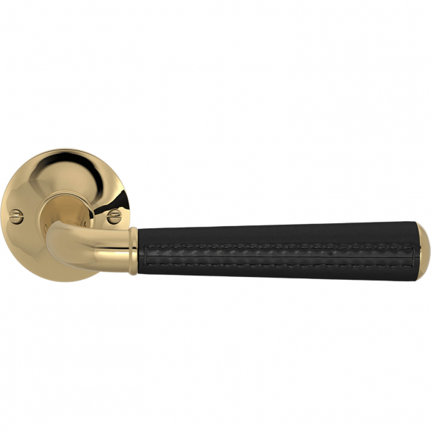 Turnstyle Design Door handle - Black leather /  Polished brass - Model CF5050