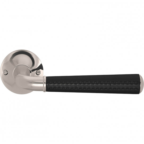 Turnstyle Design Door handle - Black leather /  Polished nickel - Model CF5050