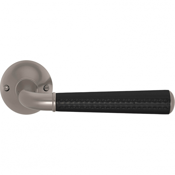 Klamka do drzwi - Turnstyle Design - Skóra w kolorze czarnym / Nikiel satynowy - Model CF5050