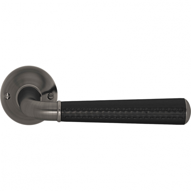 Klamka do drzwi - Turnstyle Design - Skóra w kolorze czarnym / Nikiel postarzany - Model CF5050
